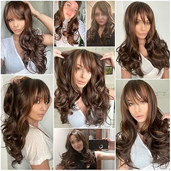 DILLARDS Gylb Dark Brown Golden High Gloss Wig Long Curly Hair Bangs High Temperature Resistant (Color : Lc271 1) - Image 5